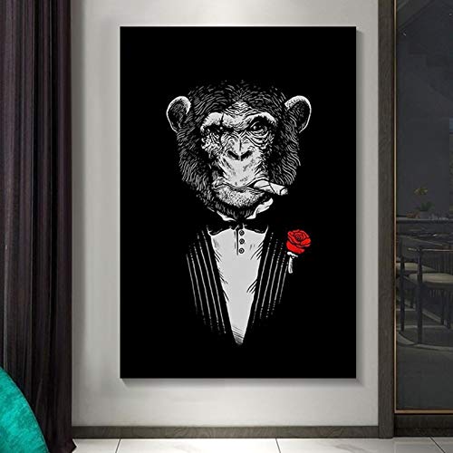 Cuadros de mono fumando para un salón moderno y divertido: arte animal de 35x50cm