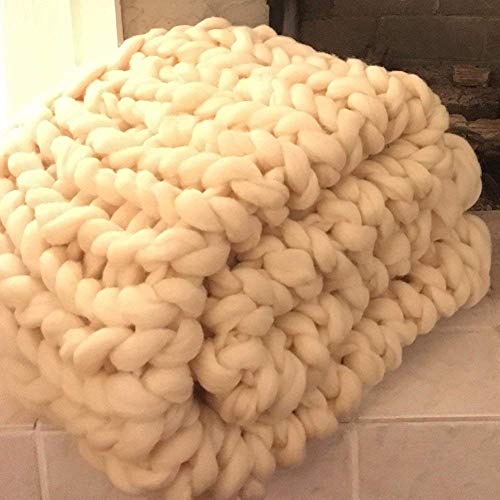 Luxury Knit Chunky Throw Blanket Premium Super Soft Warm Cozy, Handmade Bulky Knitting Large Cable Knitted Knitting Throw, Bed Chair Sofa Pet Mat Rug,Beige,120x180cm(47x71inch)