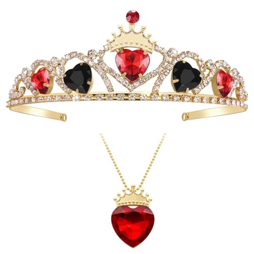 Descendant 5 Wicked Wonderland Crown Queen of Hearts Crown Red Crown with Black Hearts Descendant 5 Tiara Jewelry Set Halloween Costume