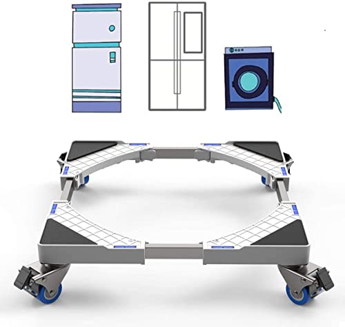 JEEWHEET Support de Machine à Laver, Base avec 4 Roues Pivotantes, Réglable Longueur 41-64cm, Charge 300 kg Anti Vibration Réduction du Bruit pour Réfrigérateur/Machine à Laver/Sèche-linge