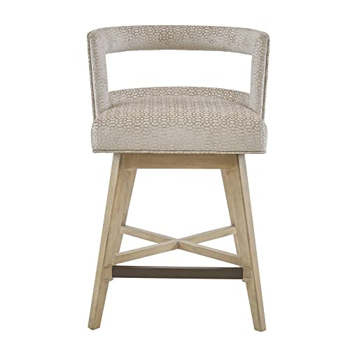 Madison Park Glenwood Upholstered Swivel Counter Stools, Height Kitchen Chair, Solid Wood, Bronze Metal Kickplate Footrest, Back Support, Pipped Fabric, Dining Room Accent Furniture, Cream #TOP3
