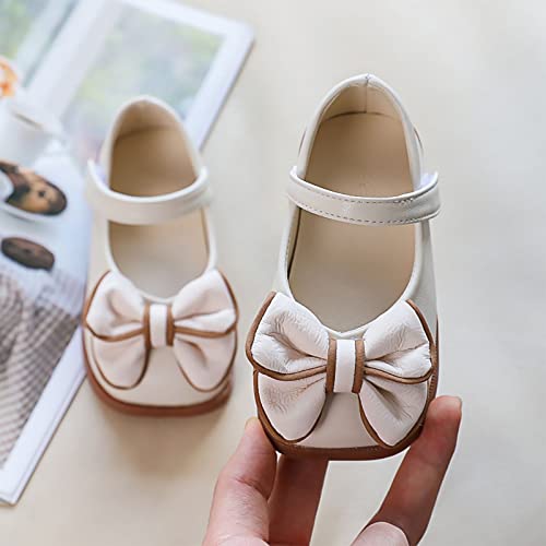 Spring and Summer Girls Casual Shoes Bow Hook Loop Solid Color Comfortable Single Shoes Toddler Girls Running Shoes Beige3