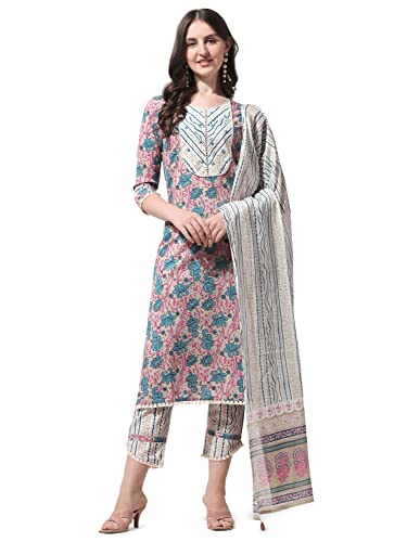 Image of MIRCHI FASHION Pure Cotton Floral Printed Kurta Set with Dupatta | 3 Piece Straight Fit Kurta Pant Set | Ethnic Office Wear Salwar Suit for Women