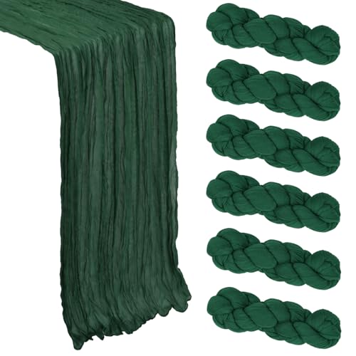 6 Pack Emerald Green Cheesecloth Table Runner 10Ft Gauze Cheese Cloth Table Runner 35x120 Inch Boho Sheer Rustic Fabric for Party Decor Baby Shower Wedding Home Holiday Decorations by Heneger - Used condition - US$18.04