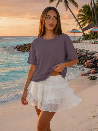 Image of ATHMILE Womens Crop Tops Workout Shirts Gym Oversized Spring Summer Basic Tees Short Sleeve Casual Loose Drop Shoulder 2026