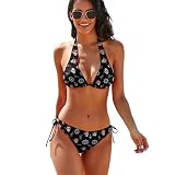 Women's 2 Piece Swimsuit Bikini Set, Nautical Anchor Pirate Skulls Crossbones Sexy Beach Swimwear Stylish Bathing Suits Halter String Bikini Sets