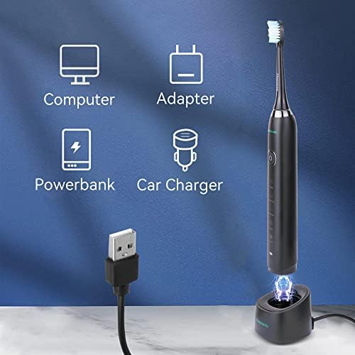 Electric Toothbrush for Adults,Rechargeable Sonic Toothbrush with Travel Case,5 Option Modes, 5 Replacement Brush Heads by CheersonicBlack