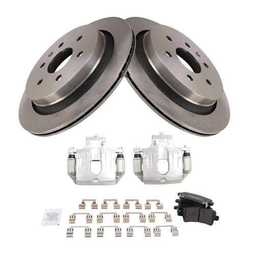 Image of TRQ Rear Brake Pad and Rotor Set Ceramic Rotors Calipers Compatible with 2013-2018 Cadillac XTS