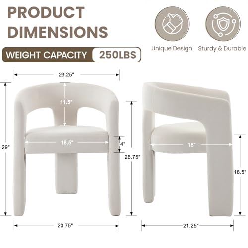 Image of HNY Modern Barrel Kitchen & Dining Room Chairs Set of 4, Chenille Upholstered Accent Chairs with Arm, 18.5'' Wide Side Armchairs Vanity Chairs for Living Room Bedroom Makeup Small Spaces, White