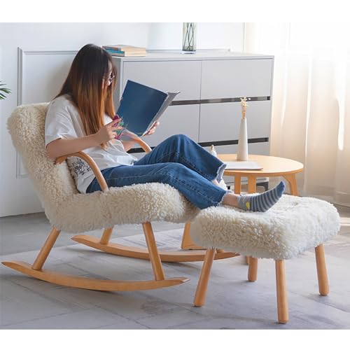 Rocking Chair with Footstool, Upholstered Wooden Rocker Chair for Nursery, Reading Lounge Armchair, Furniture for Living Room, Bedroom - Small Leisure Relaxing Chair