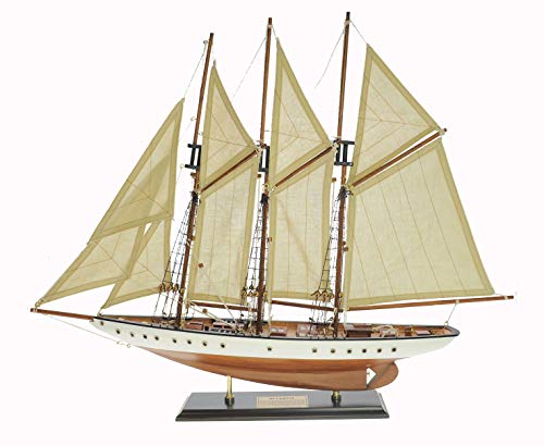 SAILINGSTORY 30" Wooden Sailboat Model Ship Sailboat Decor Schooner Atlantic 1:50 Scale Replica Ivory and Walnut Antique