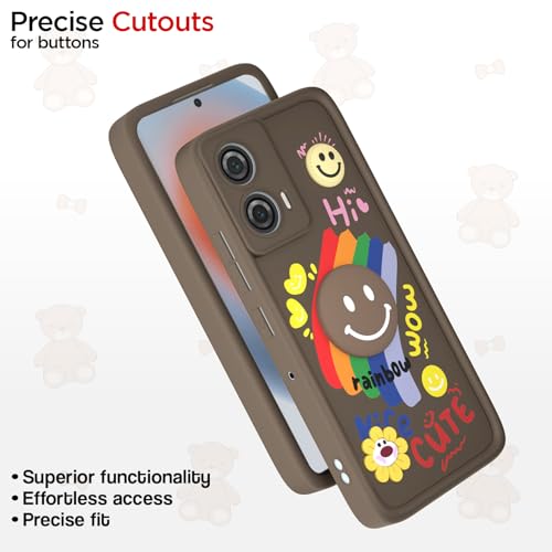 Image of Pikkme Back Cover for Motorola Moto Edge 50 Fusion 5G / Moto G96 5G | Soft Silicone| Cute Rainbow Smile & 3D Cartoon Flower Design | Shockproof Raised Camera Protection Bumper Case (Brown)