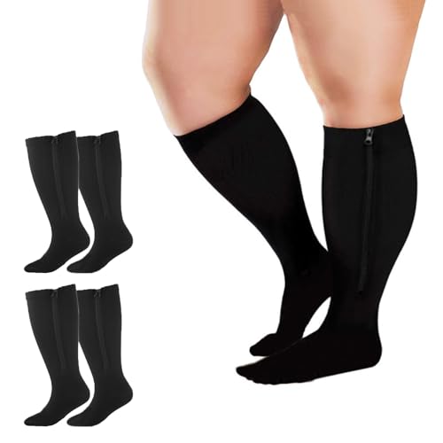 2 Pairs Wide Calf Compression Socks Plus Size with Zipper for Overweight Women Men