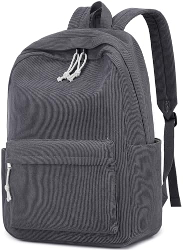 Mochila escolar para adolescentes, grande, de veludo cotelê, leve, para meninas, meninos, casual, colegial, faculdade, mochila, Corduroy-cinza, 17 inch, Clássico