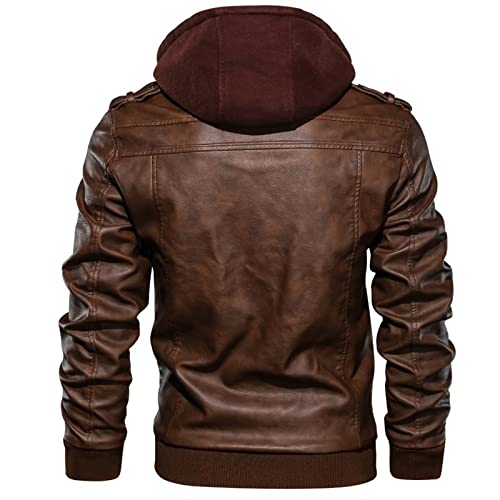 Adssdq Faux Leather Jacket, Spring Going Out Hoodie Men Retro Plus Size Long Sleeve Fit Leather Hoodie Soft Solid Color Full Zip Hoody Jacket Men Brown #TOP3
