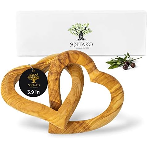 SOLTAKO Olive Wood Heart, Gifts For Boyfriend Or Girlfriends, Handmade Wooden Hanging Heart, Couple Gift Ideas, Olive wood Heart Shape Accessory, Engagement Gift, Wedding Decoration, 10cm Cover