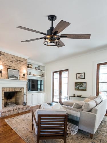 Image of 52'' Farmhouse Ceiling Fan with Light Rustic Caged Chandelier Fan