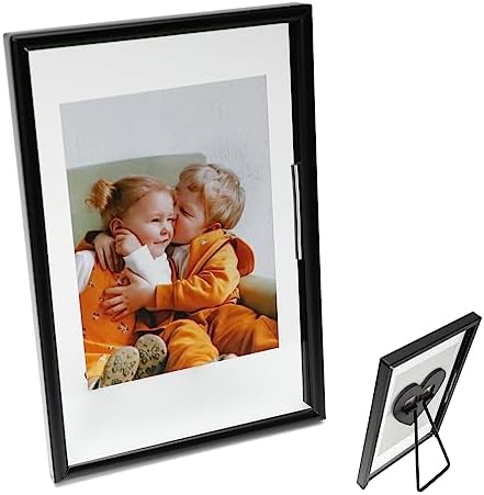 AhaGo Floating Picture Frame (Black, 4"x6") , For Multiple Photo Sizes (3x5, 2x3,1x2),Vertical Adjustable Tabletop/Shelf Photo Frame with "Heart" Style , Classy Gift Choice for Festival, Home or Wedding Decoration