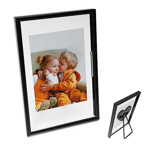 AhaGo Floating Picture Frame (Black, 4"x6") , For Multiple Photo Sizes (3x5, 2x3,1x2),Vertical Adjustable Tabletop/Shelf Photo Frame with "Heart" Style , Classy Gift Choice for Festival, Home or Wedding Decoration
