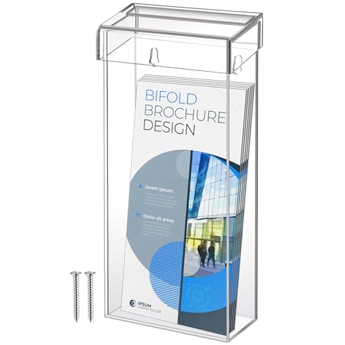 Remerry 1 Pcs Outdoor Brochure Holder 4 x 9 Inch Waterproof Wall Mount Literature Box with Lid Clear Acrylic for Pamphlet Map Menu Display