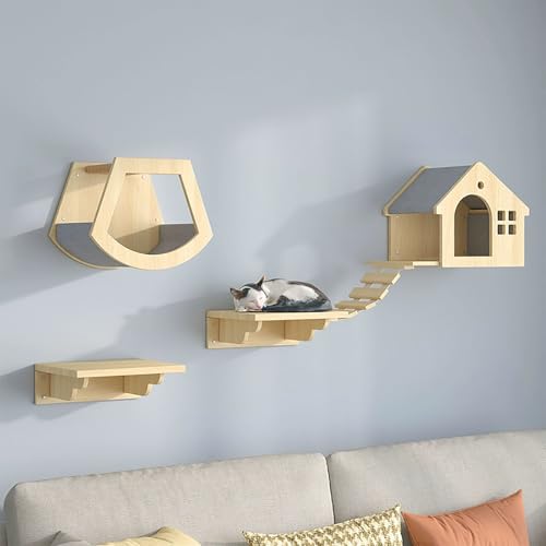ZSXZCBDQ Cat Wall Shelf, Cat Shelf with Ladder and Scratching Post, Wall Cat Walkway for Playing, Climbing and Resting(Package 1)