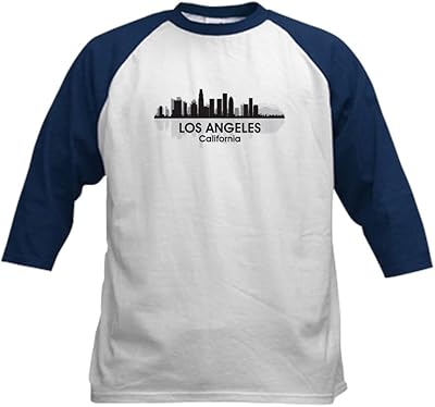 CafePress Los Angeles Skyline Kids Baseball Jersey Kids Cotton Baseball Jersey, 3/4 Raglan Sleeve Shirt Navy/White