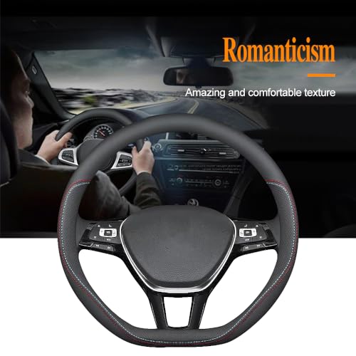 Carodi Latest Nappa Leather car Steering Wheel Cover, Stylish Non-Slip Leather car Interior 15 inches Universal (D-Shape,Black) by Carodi - Image 4