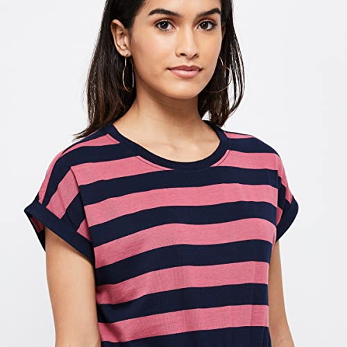 Image of Max Women's Striped Round Neck Cropped Regular Fit T-Shirt