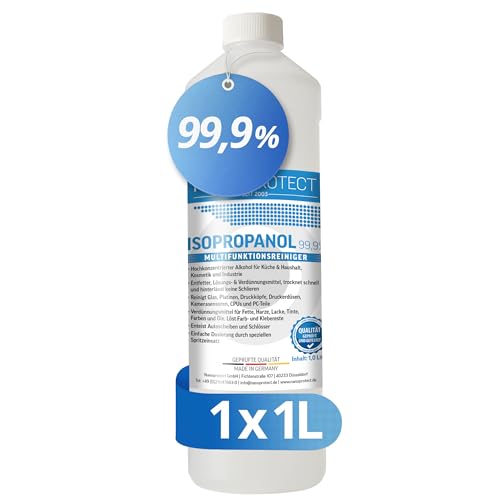 Nanoprotect Isopropanol 99,9% | 1 Liter Reiniger | Hochprozentiger Isopropylalkohol | IPA Reinigungsalkohol für Haushalt und Elektronik | Made in Germany