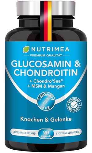 Glucosamin & Chondroitin 4in1 Komplex - Mit MSM + Mangan | Patentierte Formel - Einmaliger Gelenk-Komplex | Gelenkkapseln für gesunde Gelenke, Knochen, Knorpel, Bindegewebe Kapseln