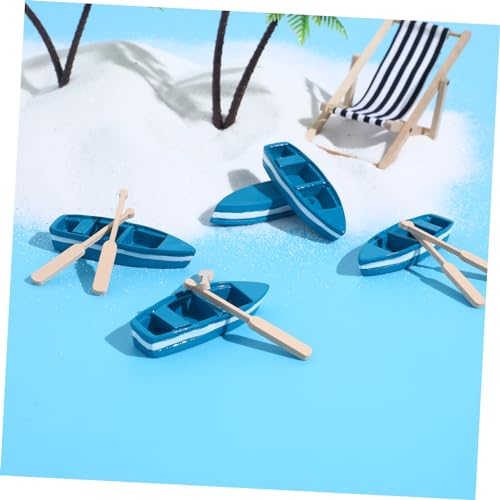Sewroro 6 Pcs Miniature Rowboat, Wooden Boat Mini Rowboat Blue Wood Boat with Oars Canoe Model Figurines for Fairy Garden Home Decor