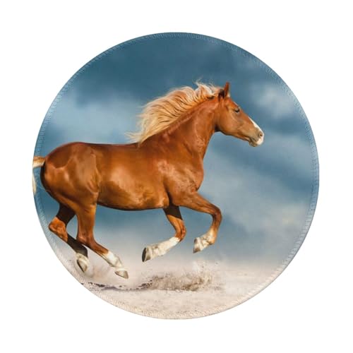 Tcoay 8 Zoll Rundes Mauspad, rutschfeste Gummiunterseite, Wasserdichtes Mauspad,Rotes Rennendes Pferd