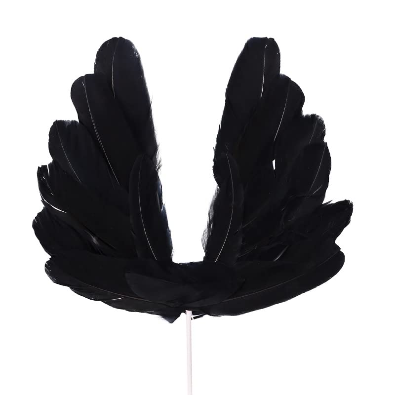 5 Pcs Cute Angel Feather Wing Flag Cake Toppers For Anniversary Baby Shower Decoration Wedding Party Supplies (Black)