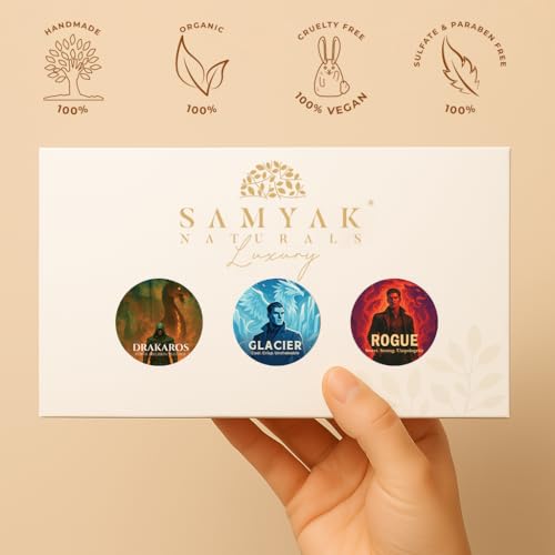 Image of Luxury Solid Perfume for Men Trio - Drakaros, Glacier & Rogue (5g x 3, 15g Total) | Long Lasting Alcohol-Free Solid Perfume Balm | Travel Mini Pocket Perfume | Aromatic, Aquatic & Warm Vanilla Fragrance Gift Set for Men
