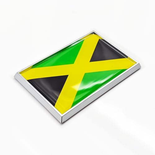 Image of Jamaica Flag Sticker Emblem Decal Jamaican Car Chrome Flags, 2 Pack, 3 x 2 inches