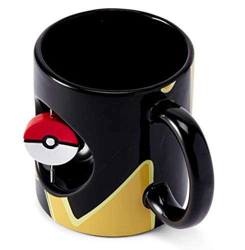 Official Pokemon Mug - 16.9-Ounce Black Ceramic Cup for Hot Coffee, Tea, Cocoa - Novelty Drinkware w/ Pokeball Spinner - Features Pikachu - Perfect for Home, Office, Parties - Licensed Merchandise