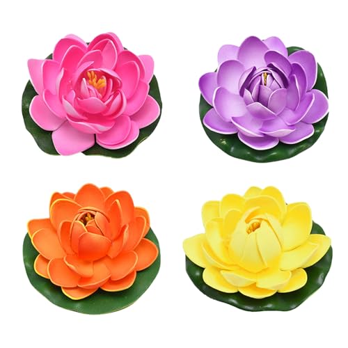 Caelura 4 Stück Seerosen Künstlich, Schwimmende TeichDeko, Künstliche Seerosen Klein, Schwimmende Blumen für Aquarium Garten Teich Miniteich Deko(Bunt)
