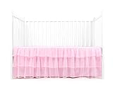 Tadpoles Triple Layer Tulle Nursery Crib Skirt for Baby Boys or Girls, Pink, Crib-Size