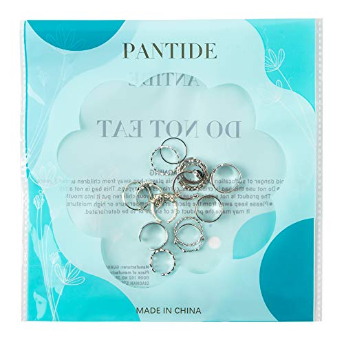 Pantide 17Pcs Punk Gothic Rings Set, Vintage Knuckle Rings Set Adjustable Alloy Biker Obsidian Chain Open Rings, Stackable Hollow Carved Finger Rings Midi Rings Joint Jewelry For Women Girls (Silver) #TOP5