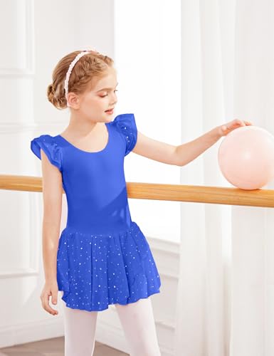 Image of Arshiner Girls Ruffle Sleeve Ballet Dance Dress Tutu Skirted Leotard