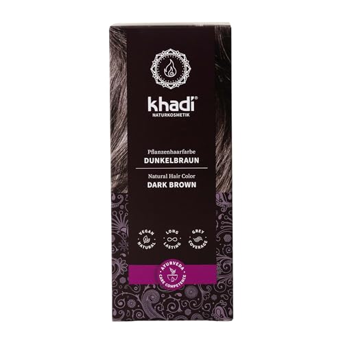khadi DUNKELBRAUN Pflanzenhaarfarbe - Haarfarbe für tiefes, glänzendes Dunkelbraun bis kräftiges Schwarzbraun - 100% pflanzlich & natürlich - 100g