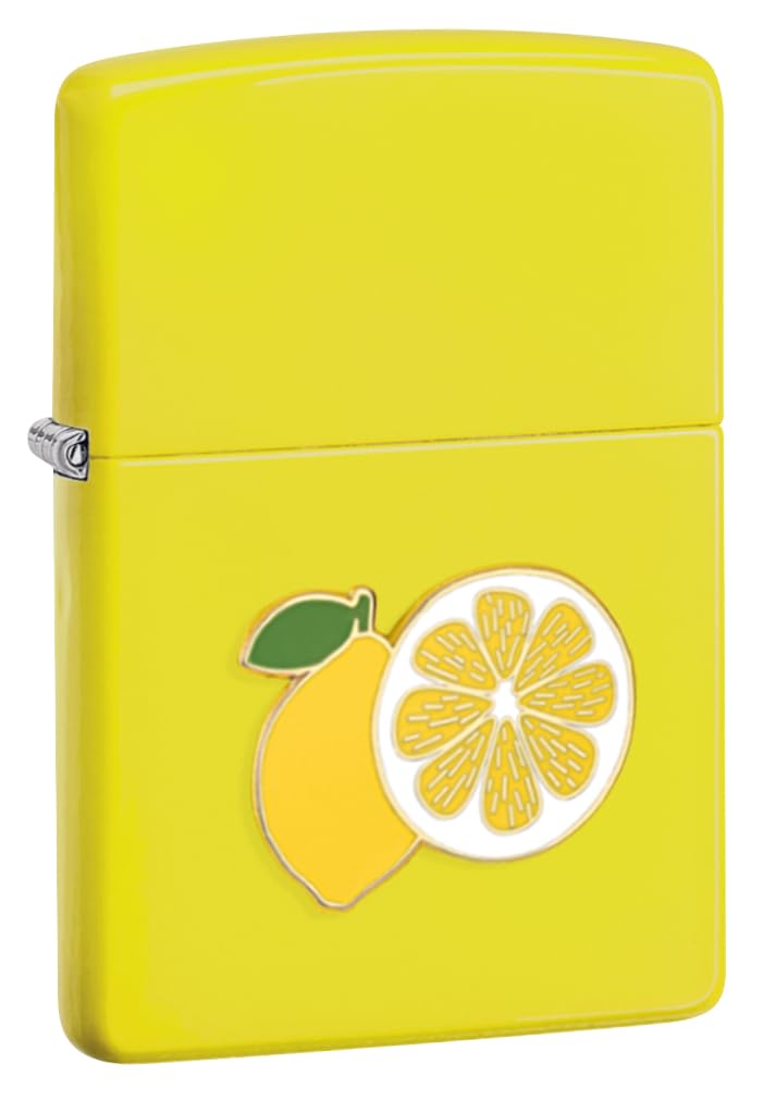 Zippo Windproof Lighter - Foodie Lemon, Lemon Yellow Mat, Emblem - Refillable - Reusable - Windproof Design - Gift Box - Made in USA