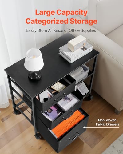 VEVOR Mobile Metal File Cabinet w/ 3 Fabric Drawers & 2 Open Shelves (Black) - image 4