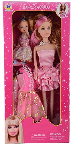 Image of Tickles Plastic Doll with Daughter Toy for Kids Girls, Home Decoration (Size: 30 cm Color: Pink)