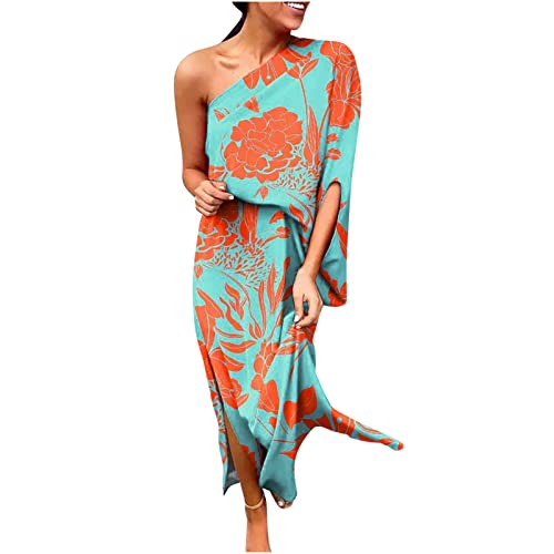 2023 Vestidos Largo Mujer Moda Impresión Fiesta Vestido de Noche un Hombro Elegante Vestidos de Cóctel sin Manga Extra Larga Casual Vestido Partido Novia Boda Vestir