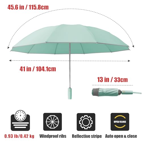 Fogkey Large Windproof Travel Umbrella, Portable Reverse Folding Car Umbrella, Compact Inverted Design with Waterproof Canopy, Automatic, 10 Durable Ribs, 45.6/13 Inch, Fits Backpack