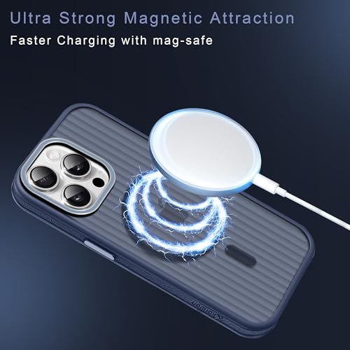 Image of KARWAN Polycarbonate Beam Magnetic Protective Cover Compatible with iPhone 15 Pro Camera & Body Protection|Anti Shock,Scratch Resistant|Precise Cutouts Modern Design|Wireless Charging (Blue)
