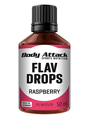 Body Attack Flav Drops®, 2 x 50 ml, Raspberry, Aromatropfen für Lebensmittel, zuckerfreie Flavour Drops ohne Kalorien, vegan & Qualität Made in Germany