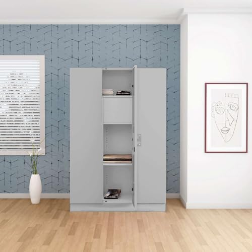 Image of Interio by Godrej Almirah Slimline 3-Door Steel Almirah, Cupboard for Clothes (Royal Ivory), 1-Year Warranty, 7 Shelves, 1 Locker
