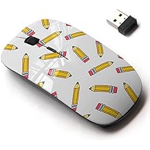 2.4G Wireless Mouse with Cute Pattern Design for All Laptops and Desktops with Nano Receiver - Yellow Pencils